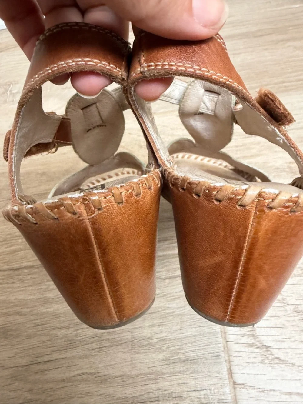 PIKOLINOS Mint and Tan Leather Wedge Sandals